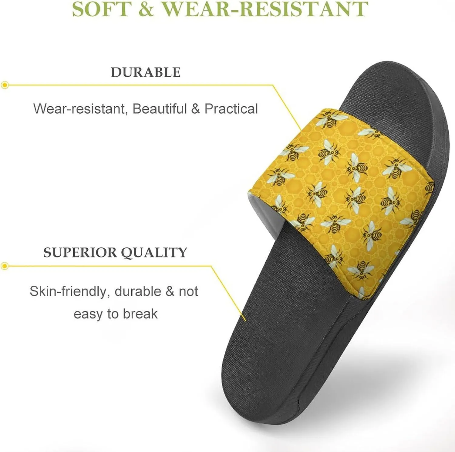 Honeybees Honeycomb Bumble Bee Hive Womens Slide Sandals Non Slip Summer House Slippers for Girls Slip-on Flip Flops