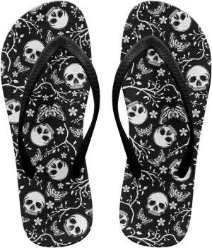 Howilath Gothic Skull Print Women Flip Flops Pool Beach Thong Sandals Soft Bathroom Shower Shoes with Arch Support