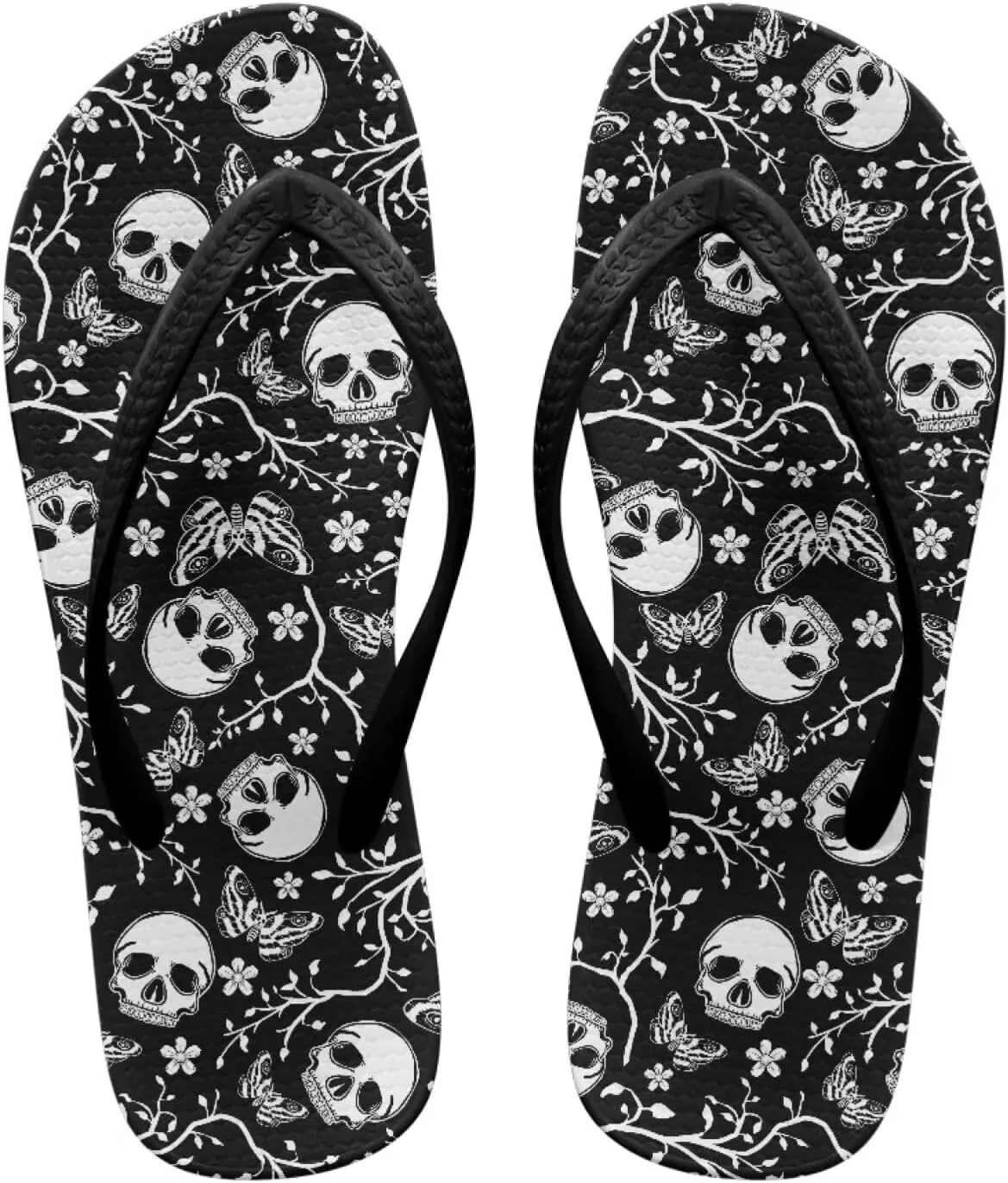 Howilath Gothic Skull Print Women Flip Flops Pool Beach Thong Sandals Soft Bathroom Shower Shoes with Arch Support