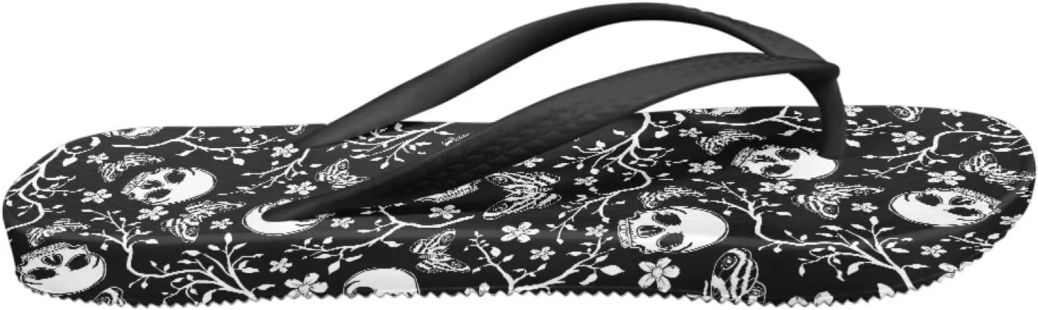 Howilath Gothic Skull Print Women Flip Flops Pool Beach Thong Sandals Soft Bathroom Shower Shoes with Arch Support