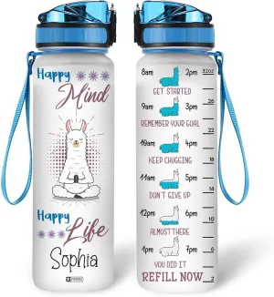 Hyturtle Personalized Llama Water Bottle - 32oz Motivational Water Bottle with Leak-Proof Lid & Time Marker - Custom Name Gift for Women, Girls, Llama Lovers Yoga Lovers On Birthday Christmas