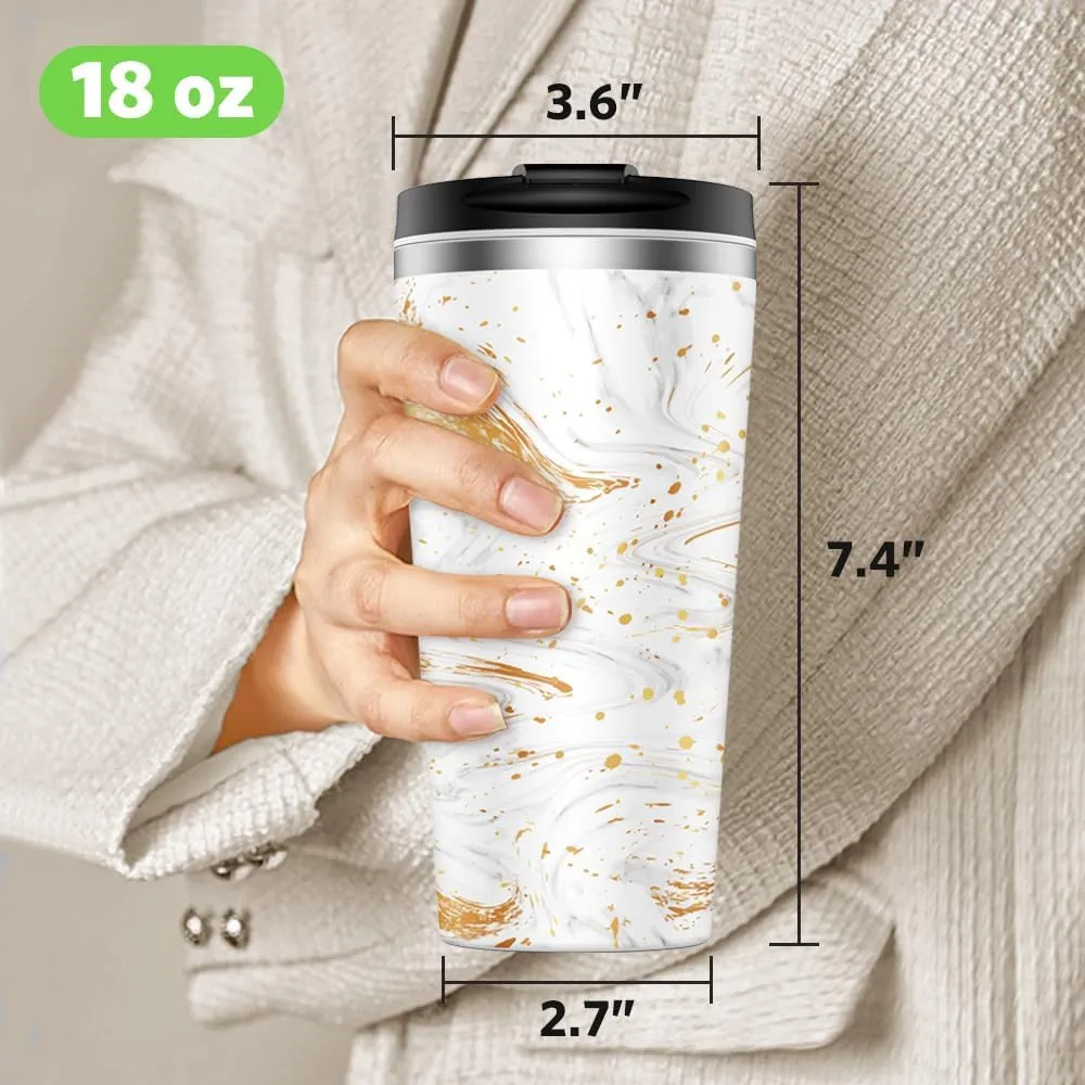 Insulated Coffee Mug with Ceramic Coating, 18oz Travel Mug with Leak-proof Lid, Vacuum Double-wall Tumbler, Stainless Steel Thermal Cup for Tea, Hot Cocoa, Cold Beverage, Ice Drinks