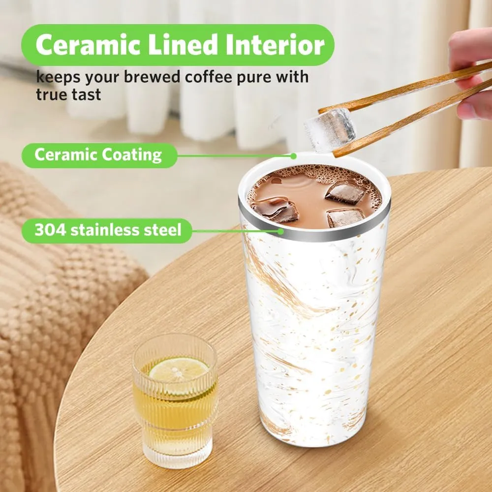 Insulated Coffee Mug with Ceramic Coating, 18oz Travel Mug with Leak-proof Lid, Vacuum Double-wall Tumbler, Stainless Steel Thermal Cup for Tea, Hot Cocoa, Cold Beverage, Ice Drinks