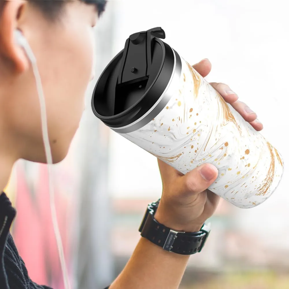 Insulated Coffee Mug with Ceramic Coating, 18oz Travel Mug with Leak-proof Lid, Vacuum Double-wall Tumbler, Stainless Steel Thermal Cup for Tea, Hot Cocoa, Cold Beverage, Ice Drinks