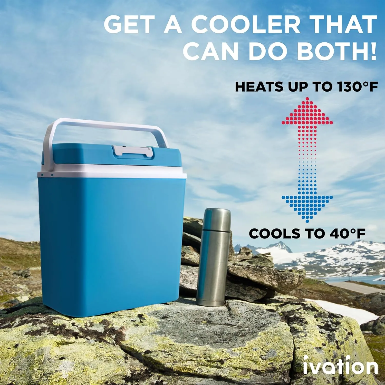 Ivation Electric Cooler & Warmer with Handle | 24 L Portable Thermoelectric Fridge for Vehicles & Trucks| 110V AC Home Power Cord & 12V Car Adapter for Camping, Travel & Picnics
