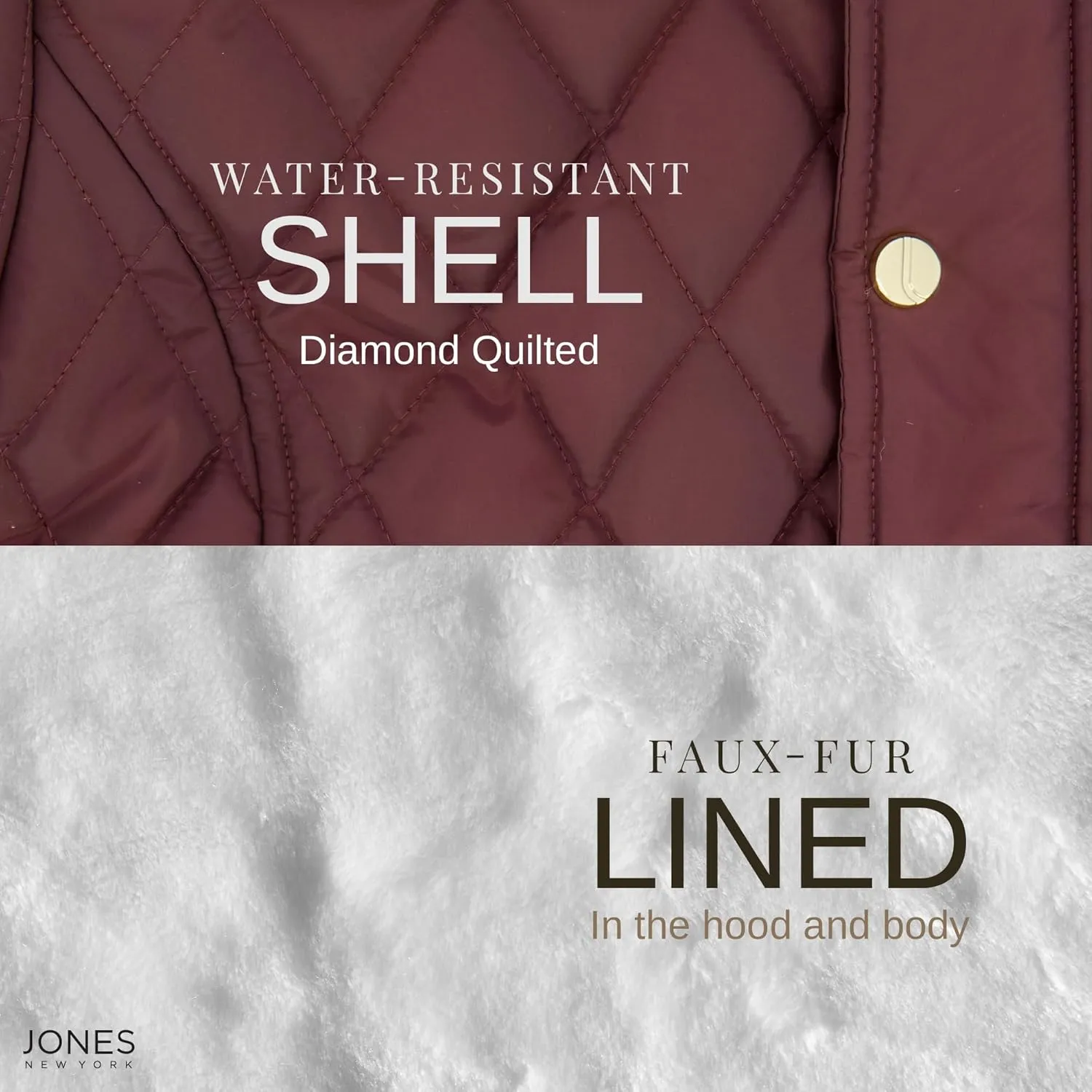 Jones NY Diamond-Quilted Jacket Anorak with Fur Lining - Winter Coats for Women, Black