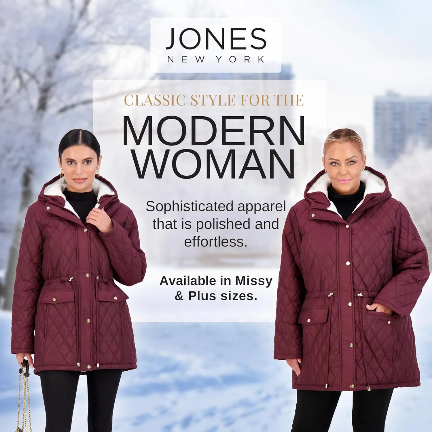 Jones NY Diamond-Quilted Jacket Anorak with Fur Lining - Winter Coats for Women, Black