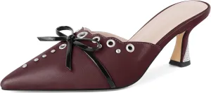 Joseywade Mule Heels For Women Bow Tie Kitten Heels Rhinestone Pointed Toe Studded Slip on Shoes US Size 5-13