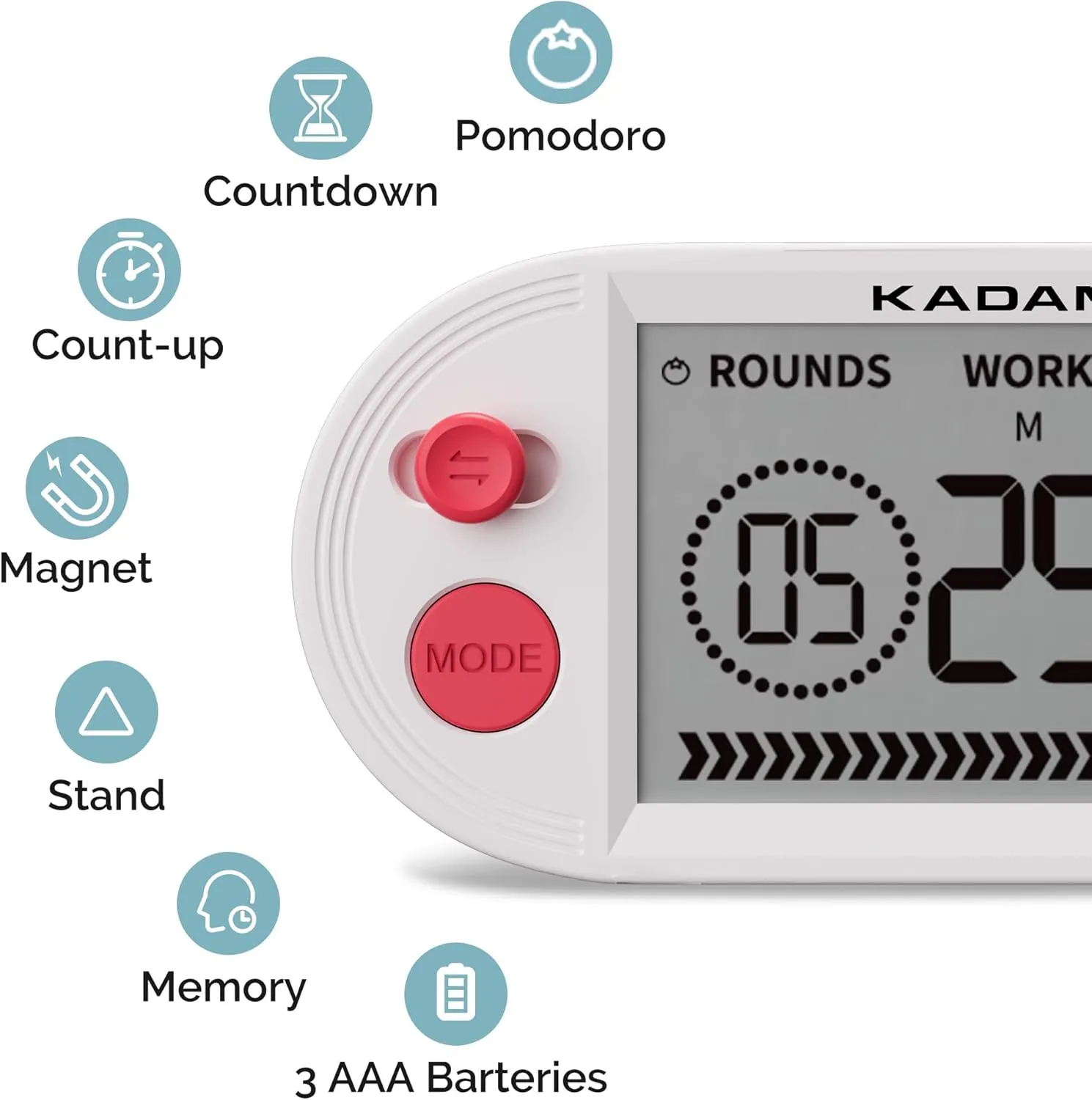 KADAMS Pomodoro Timer for Productivity Interval Countdown for Study Exams Gym Workouts Exercise HIIT Tabata -Magnets, Stand (Red)
