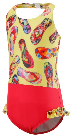 Kes-Vir Girl's Flipflop Halterneck - Marigold/Coral