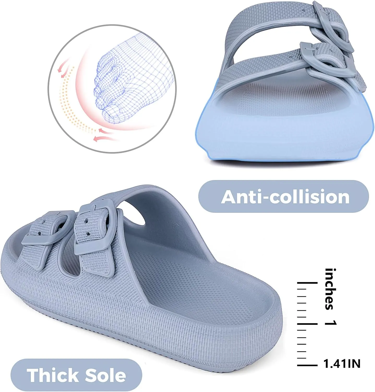 Kids Buckle Cloud Slides丨Boys Girls Slip On Sandals丨Youth Shower Flip Flops Beach Pool Shoes EVA Adjustable Summer Slippers （12 Little Kids - 7 Big Kids）