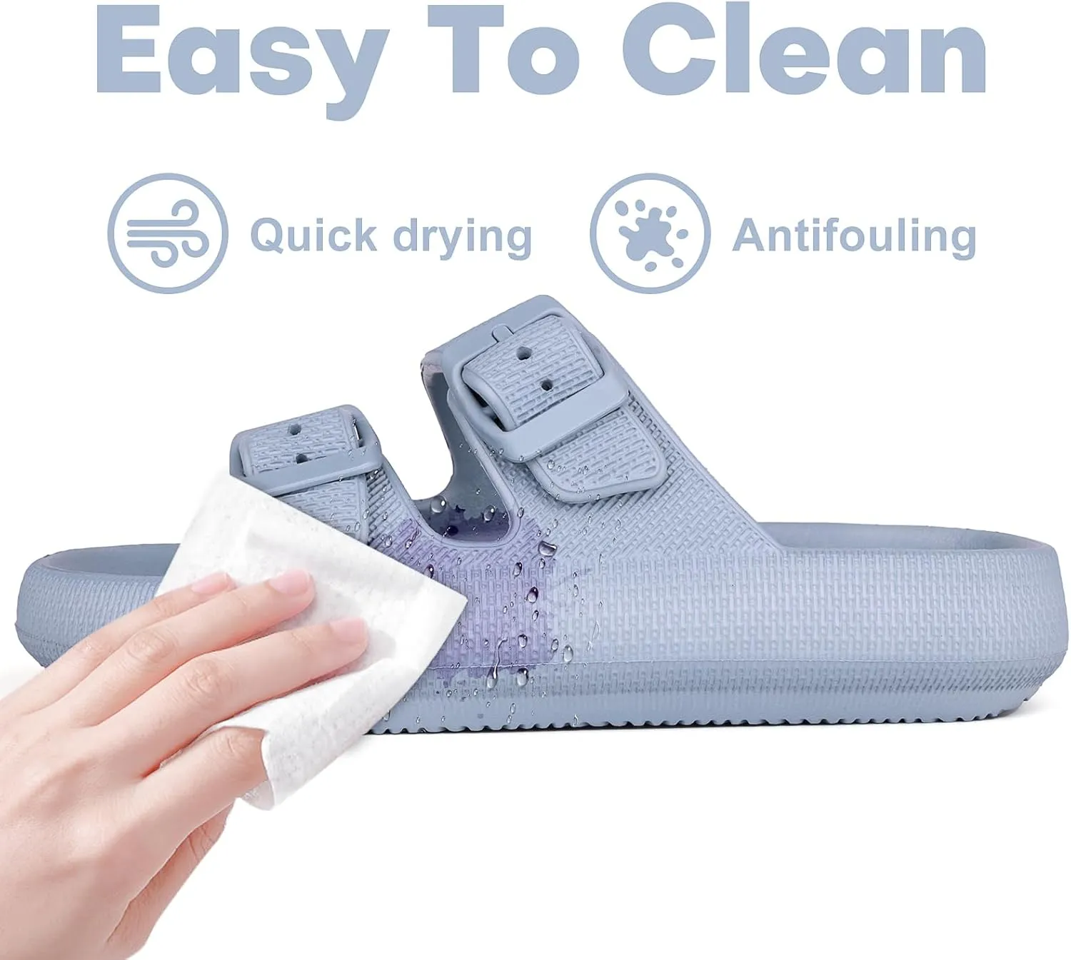 Kids Buckle Cloud Slides丨Boys Girls Slip On Sandals丨Youth Shower Flip Flops Beach Pool Shoes EVA Adjustable Summer Slippers （12 Little Kids - 7 Big Kids）