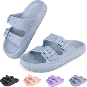 Kids Buckle Cloud Slides丨Boys Girls Slip On Sandals丨Youth Shower Flip Flops Beach Pool Shoes EVA Adjustable Summer Slippers （12 Little Kids - 7 Big Kids）