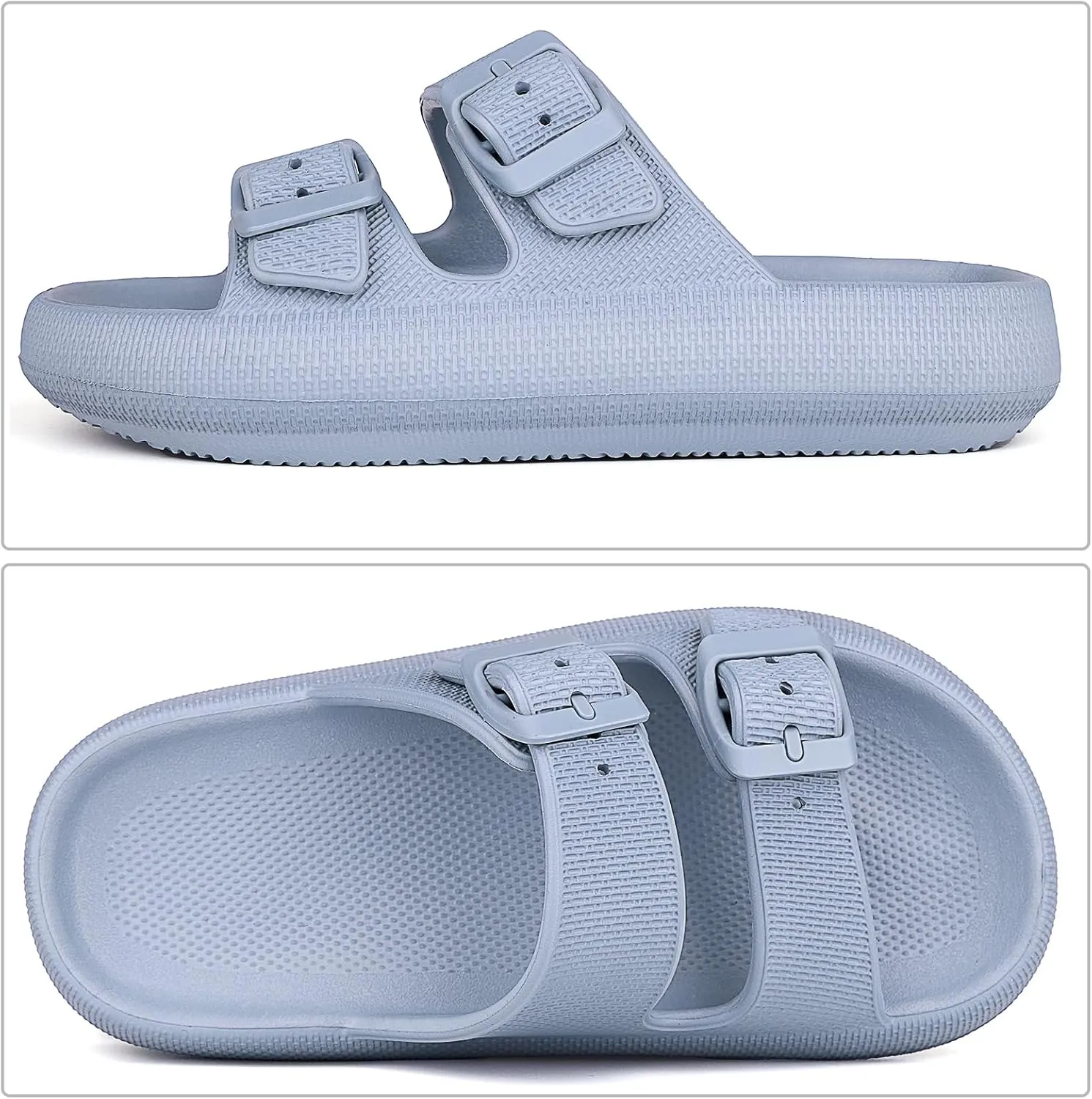 Kids Buckle Cloud Slides丨Boys Girls Slip On Sandals丨Youth Shower Flip Flops Beach Pool Shoes EVA Adjustable Summer Slippers （12 Little Kids - 7 Big Kids）