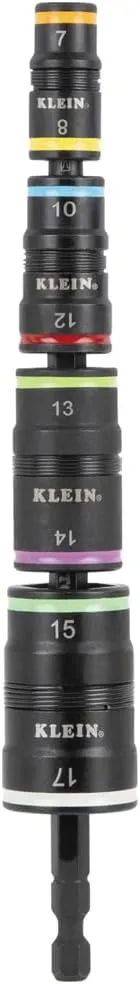 Klein Tools 32934M Impact Driver, 8-in-1 Metric Socket Set, 4 Flip Sockets with 7, 8, 10, 12, 13, 14, 15 and 17mm Nut Driver Sizes, Impact Rated 6-1/2-Inch Shaft