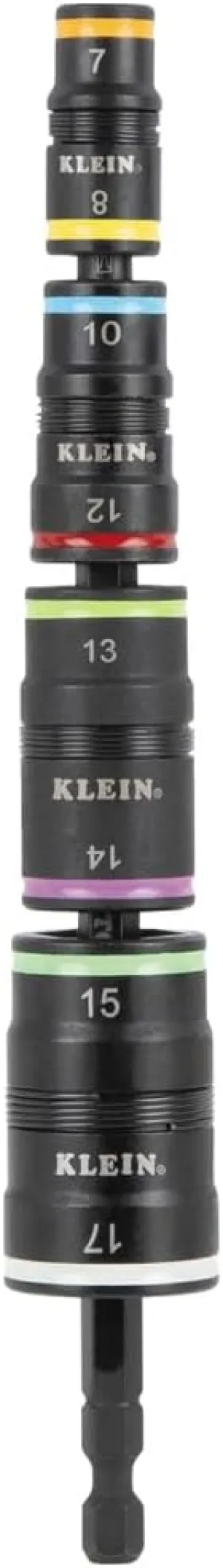 Klein Tools 32934M Impact Driver, 8-in-1 Metric Socket Set, 4 Flip Sockets with 7, 8, 10, 12, 13, 14, 15 and 17mm Nut Driver Sizes, Impact Rated 6-1/2-Inch Shaft