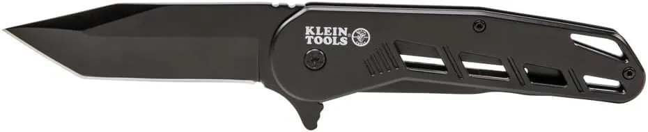 Klein Tools 44213 Folding Pocket Knife, EDC Knife, Black with Stainless Steel Tanto Blade, Bearing Assist Flipper Open, Belt Clip