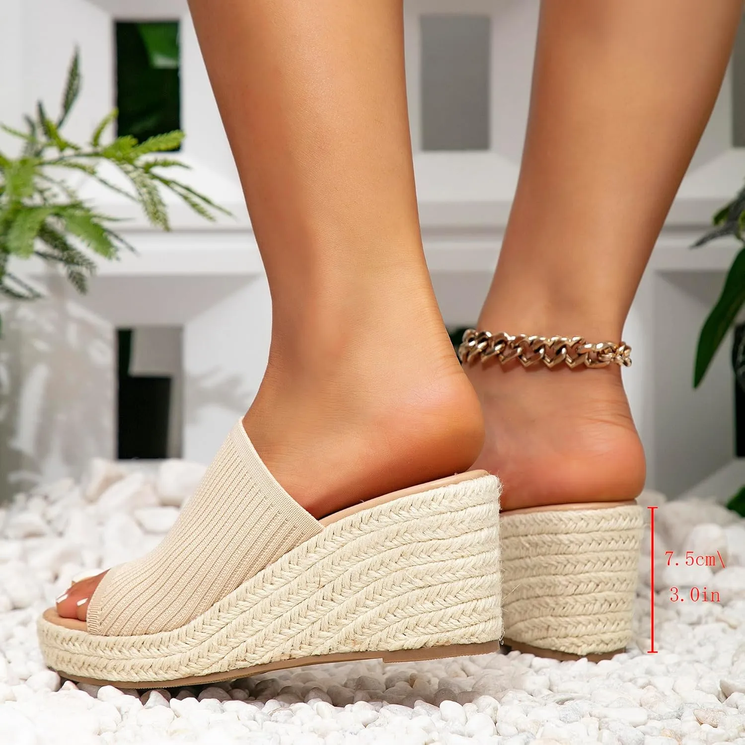 Knit Platform Sandals, Comfortable Slip On Slide Sandals, Square Open Toe Wedge for Women Summer Beach Casual Outdoor Dress Platform Sandals