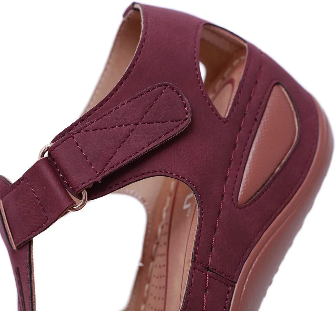 Ladies Sandals Flip Flops Slides for Women Summer Wedge Platform Hollow Post Toe Thongs Shoes with Adjustable Ankle Strap Size 6.5-11.5 US