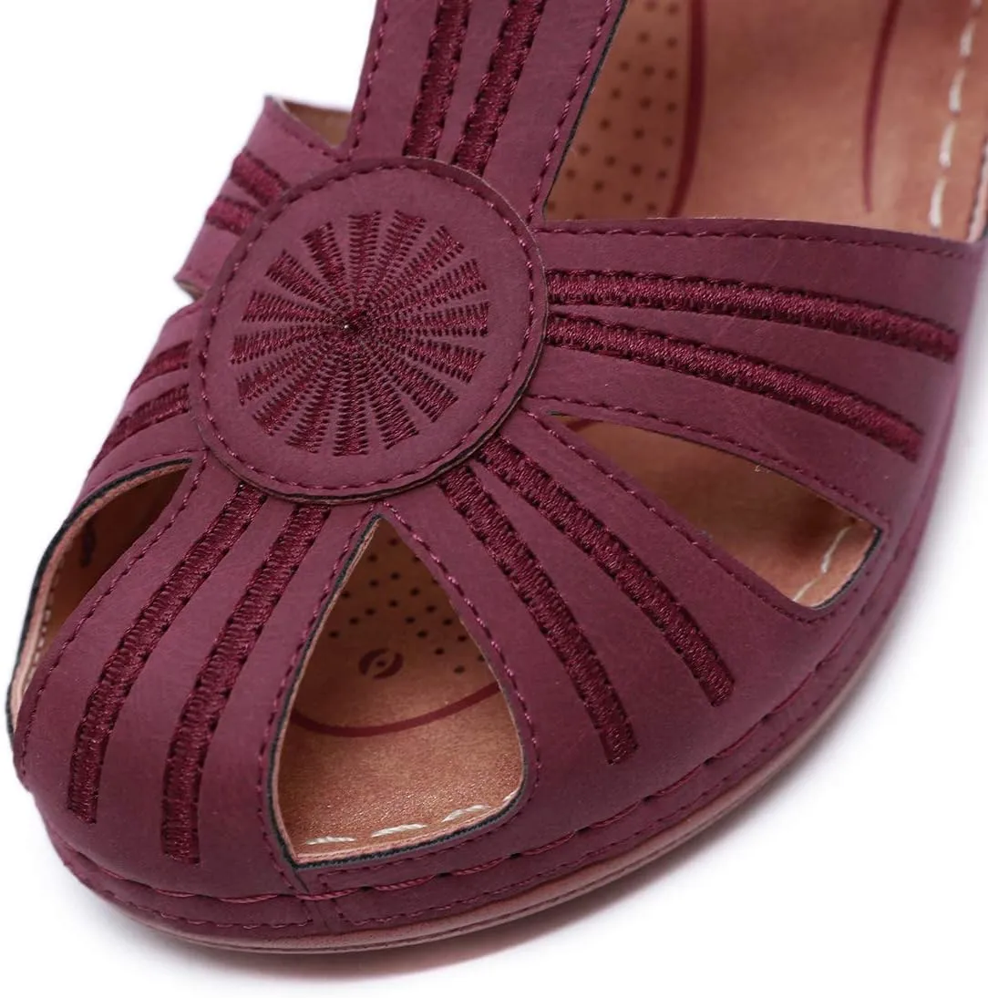 Ladies Sandals Flip Flops Slides for Women Summer Wedge Platform Hollow Post Toe Thongs Shoes with Adjustable Ankle Strap Size 6.5-11.5 US