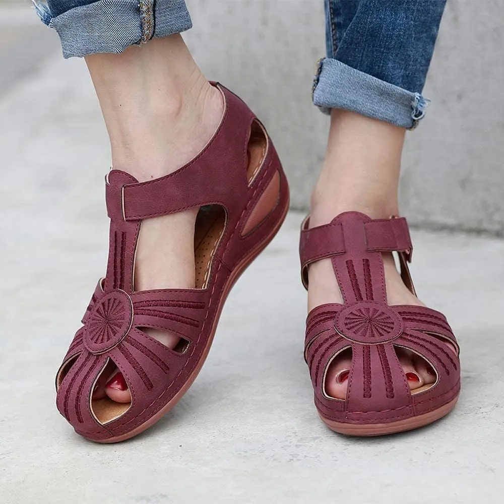 Ladies Sandals Flip Flops Slides for Women Summer Wedge Platform Hollow Post Toe Thongs Shoes with Adjustable Ankle Strap Size 6.5-11.5 US