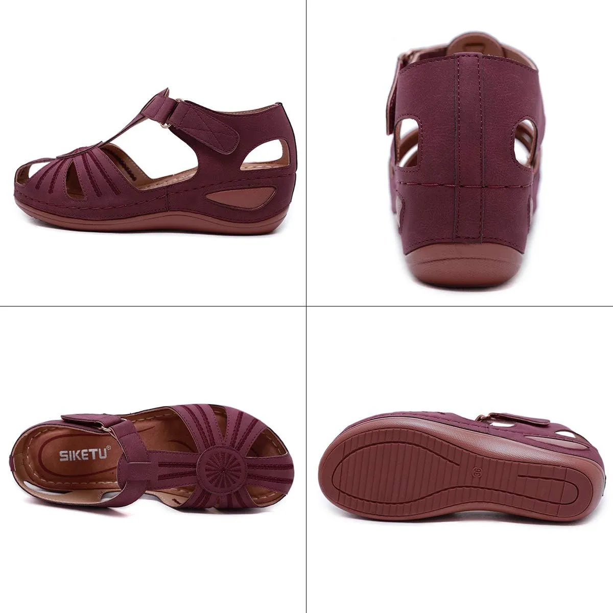 Ladies Sandals Flip Flops Slides for Women Summer Wedge Platform Hollow Post Toe Thongs Shoes with Adjustable Ankle Strap Size 6.5-11.5 US