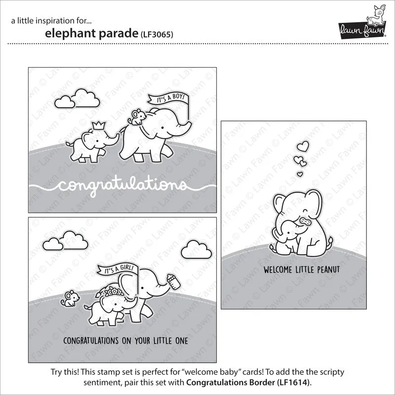 Lawn Fawn Clear Stamps & Dies Combo, Elephant Parade (LF3065 & LF3066)