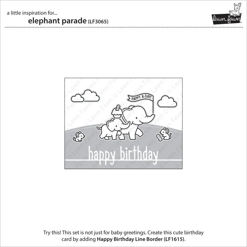 Lawn Fawn Clear Stamps & Dies Combo, Elephant Parade (LF3065 & LF3066)