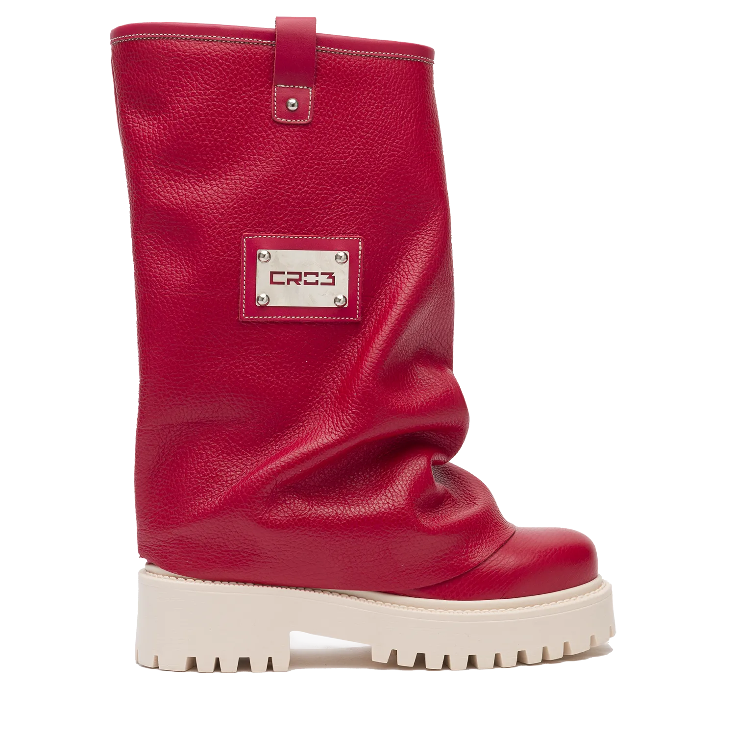 Leather Chunky Boots Red