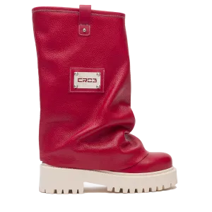 Leather Chunky Boots Red