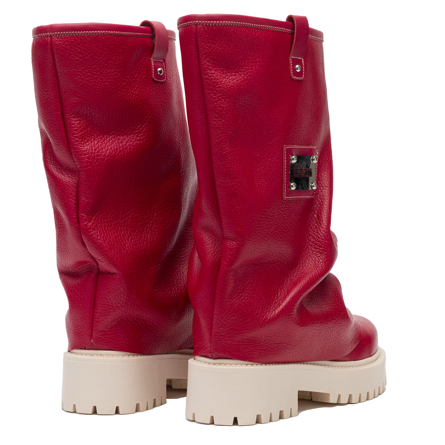 Leather Chunky Boots Red