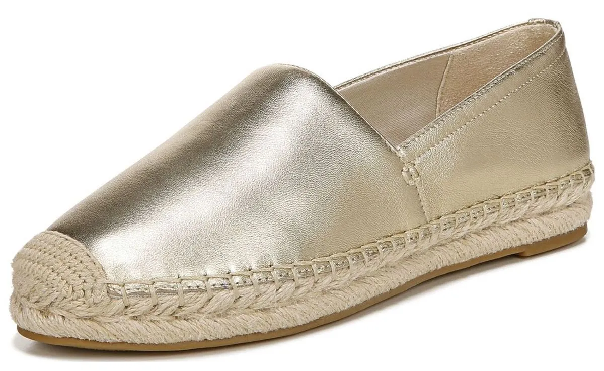 Leather Sam On Flats Edelman Toe Advanced Gold Cap Rounded Espadrilles Slip Worldwide shipping Karlita