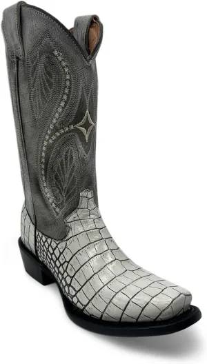 Leather Women's Square Toe Embossed Crocodile Alliagtor Print Boot