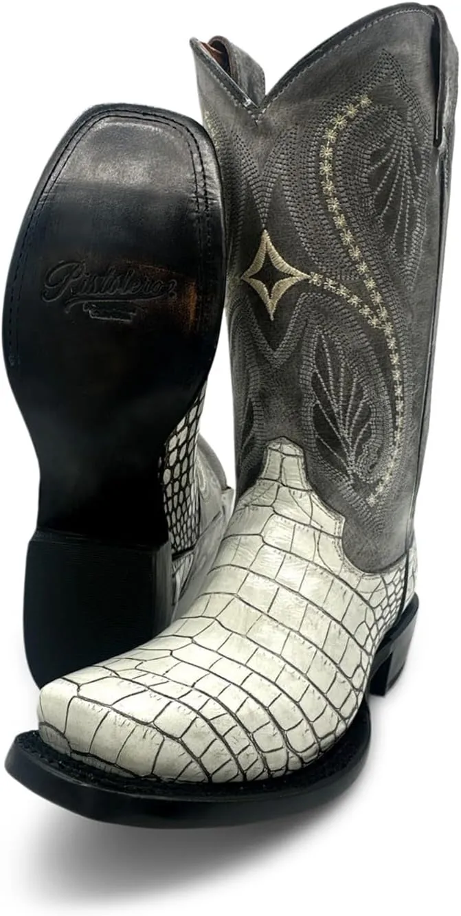 Leather Women's Square Toe Embossed Crocodile Alliagtor Print Boot