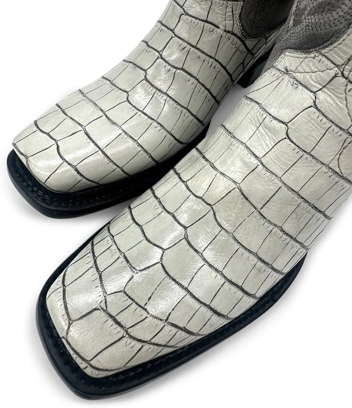 Leather Women's Square Toe Embossed Crocodile Alliagtor Print Boot