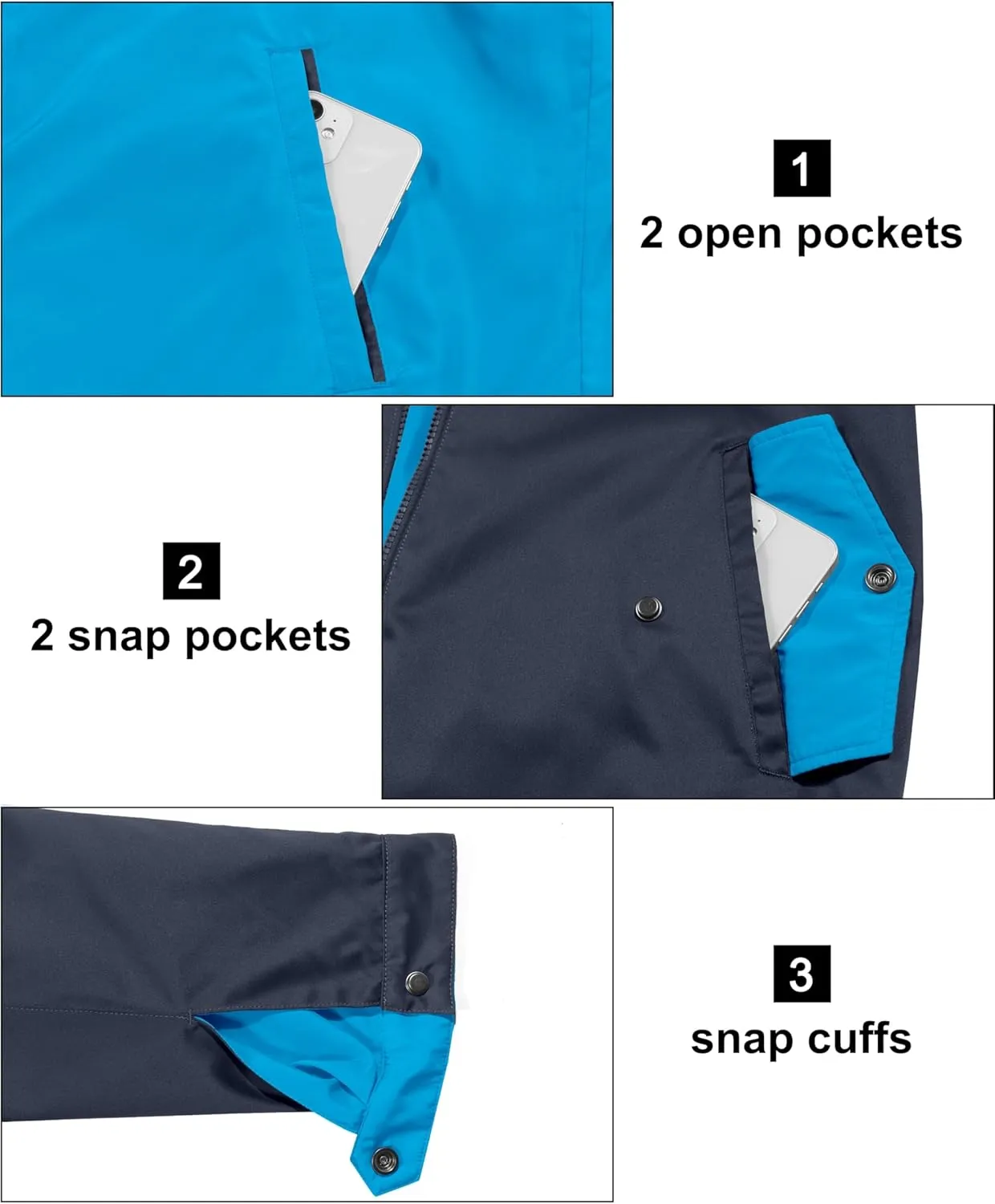 Little Donkey Andy Men's Lightweight Reversible Bomer Jacket Windproof Water Resistant Coat Running Golf
