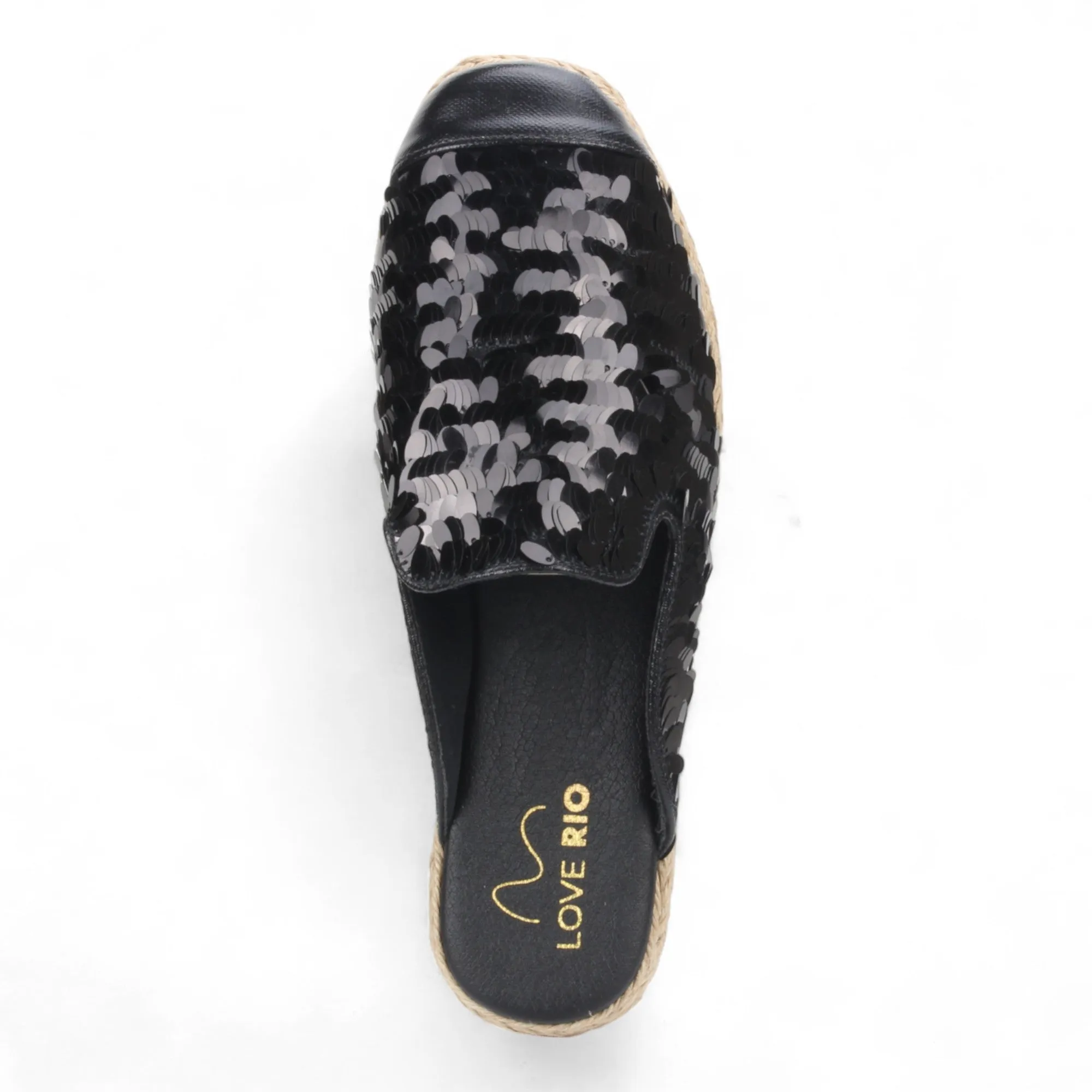 Love Rio Glitz Sequin Espadrille Mules - Black
