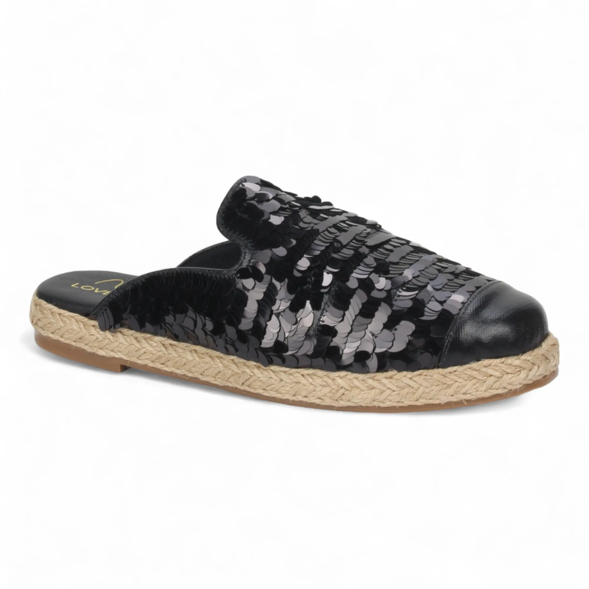 Love Rio Glitz Sequin Espadrille Mules - Black