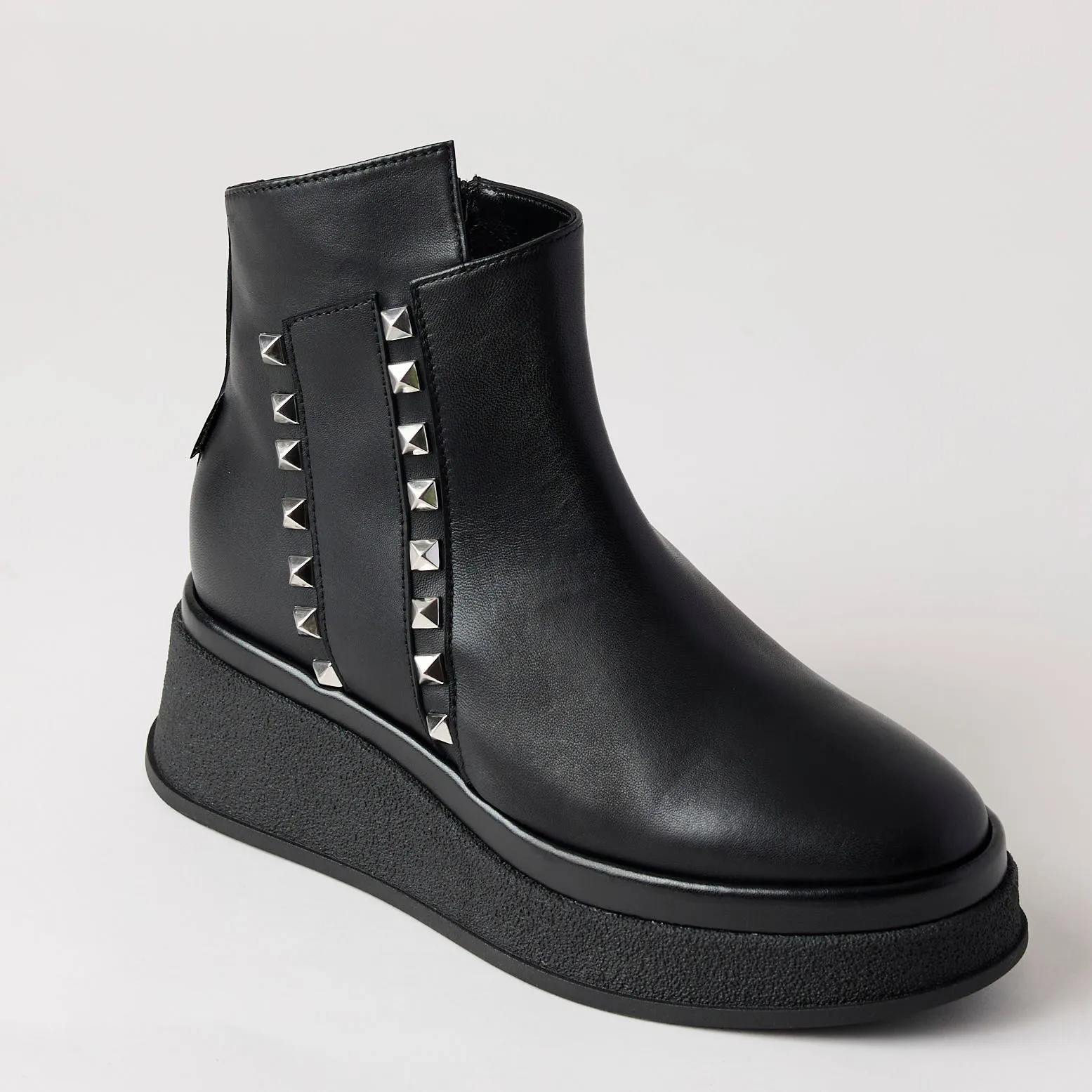 Marco Moreo Black Leather Flatform Ankle Boots