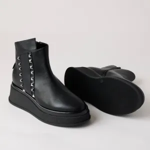 Marco Moreo Black Leather Flatform Ankle Boots