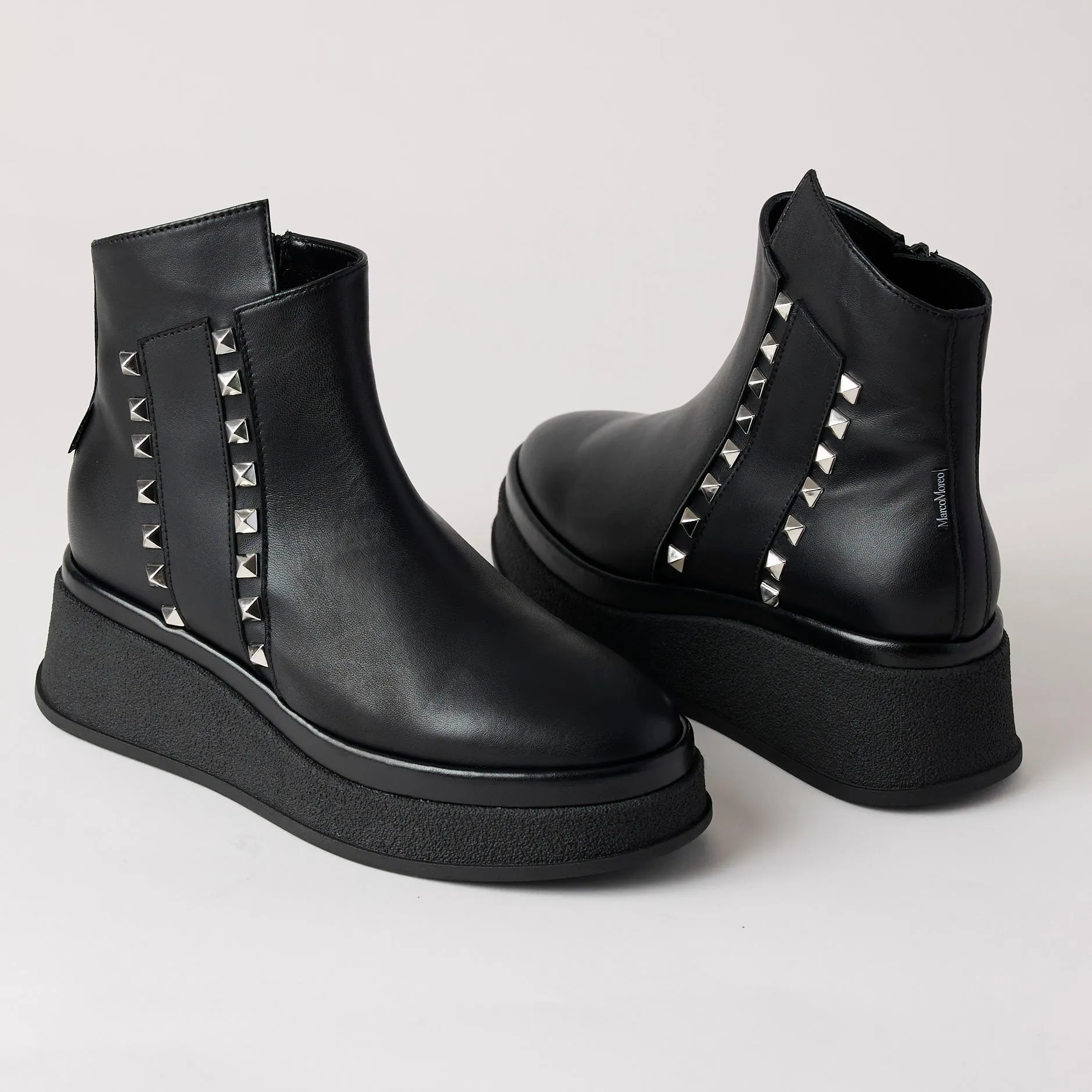Marco Moreo Black Leather Flatform Ankle Boots