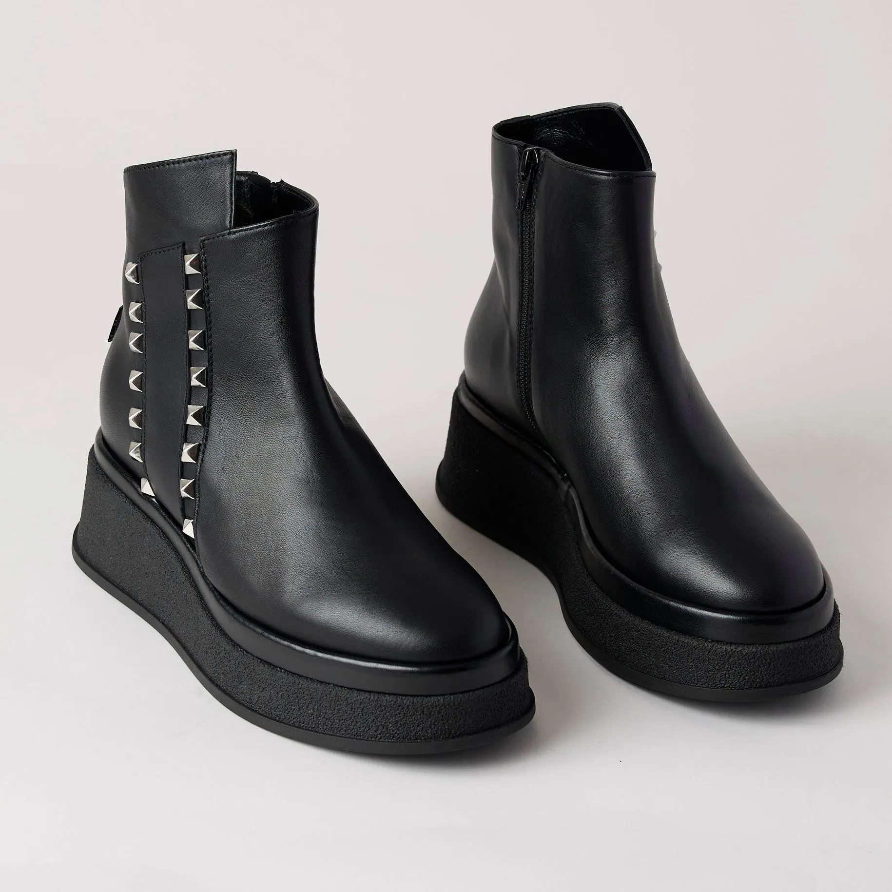 Marco Moreo Black Leather Flatform Ankle Boots