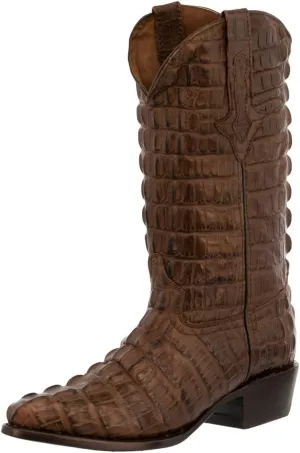 Mens Brown Cowboy Western Boots Full Crocodile Tail Print J Toe