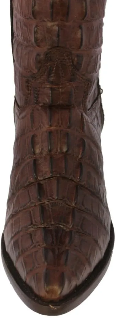 Mens Brown Cowboy Western Boots Full Crocodile Tail Print J Toe