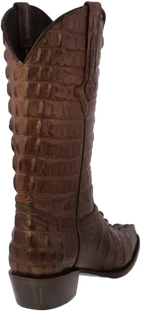 Mens Brown Cowboy Western Boots Full Crocodile Tail Print J Toe