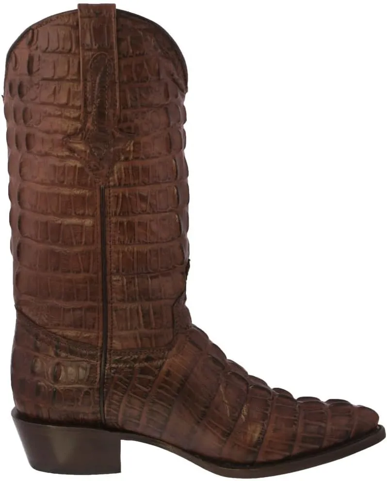 Mens Brown Cowboy Western Boots Full Crocodile Tail Print J Toe