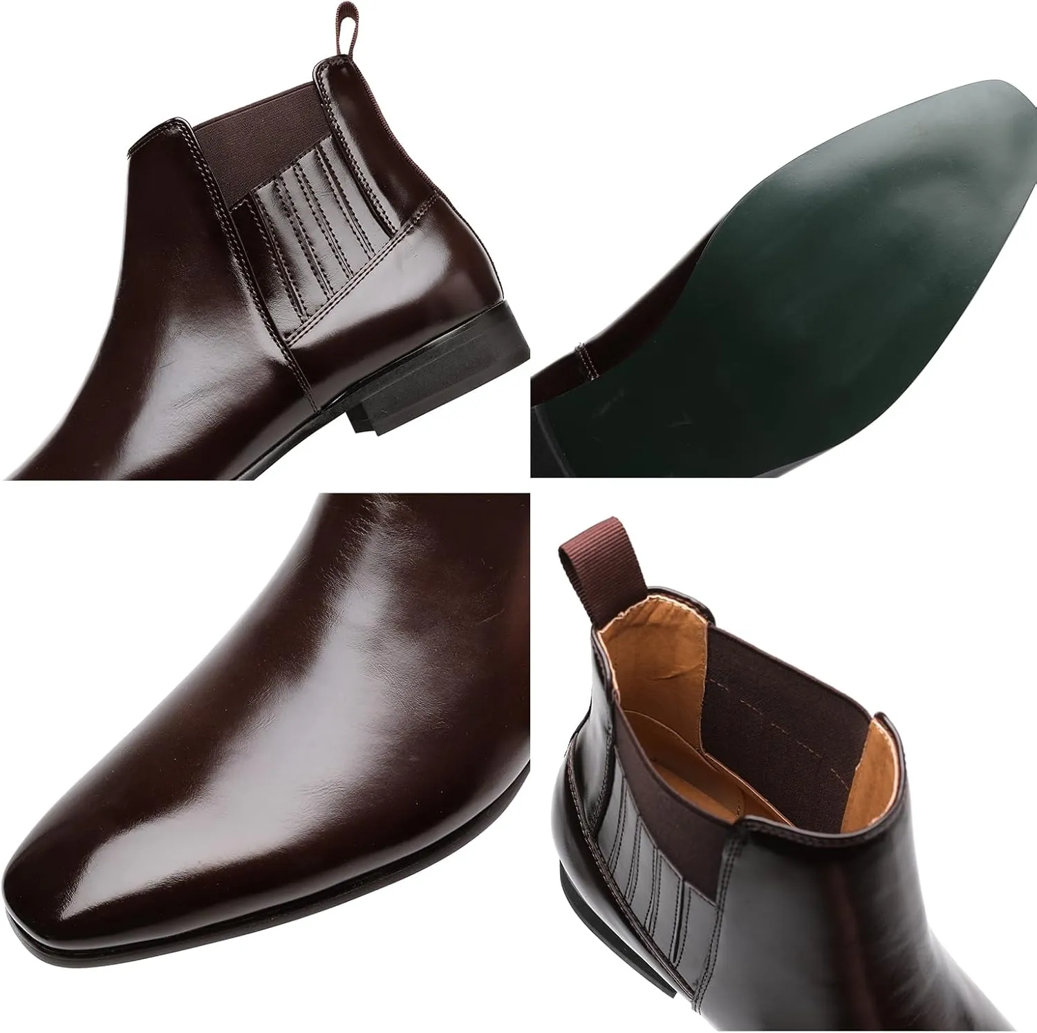 Men's Chelsea Boots Leather Classic Elastic Slip On Chukka Ankle Boots for Men