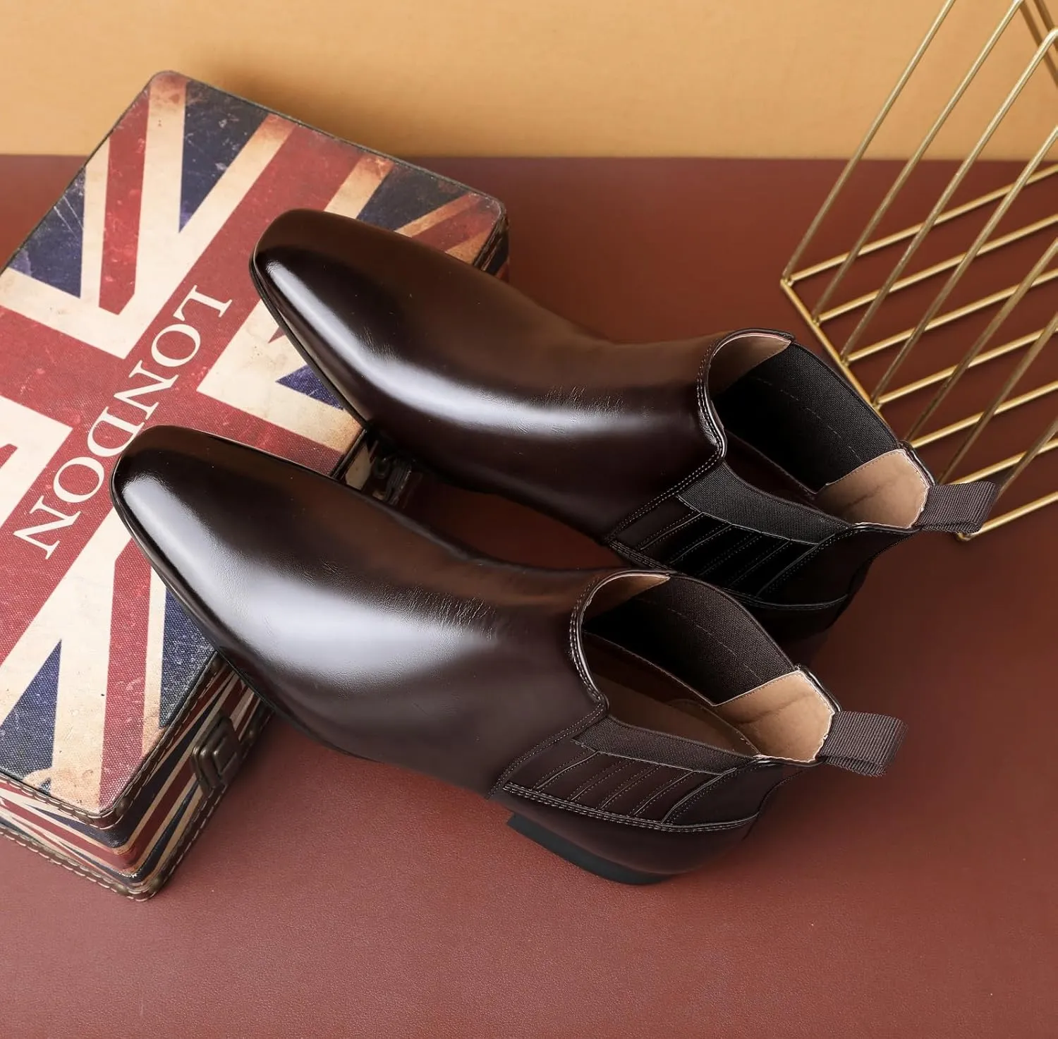Men's Chelsea Boots Leather Classic Elastic Slip On Chukka Ankle Boots for Men
