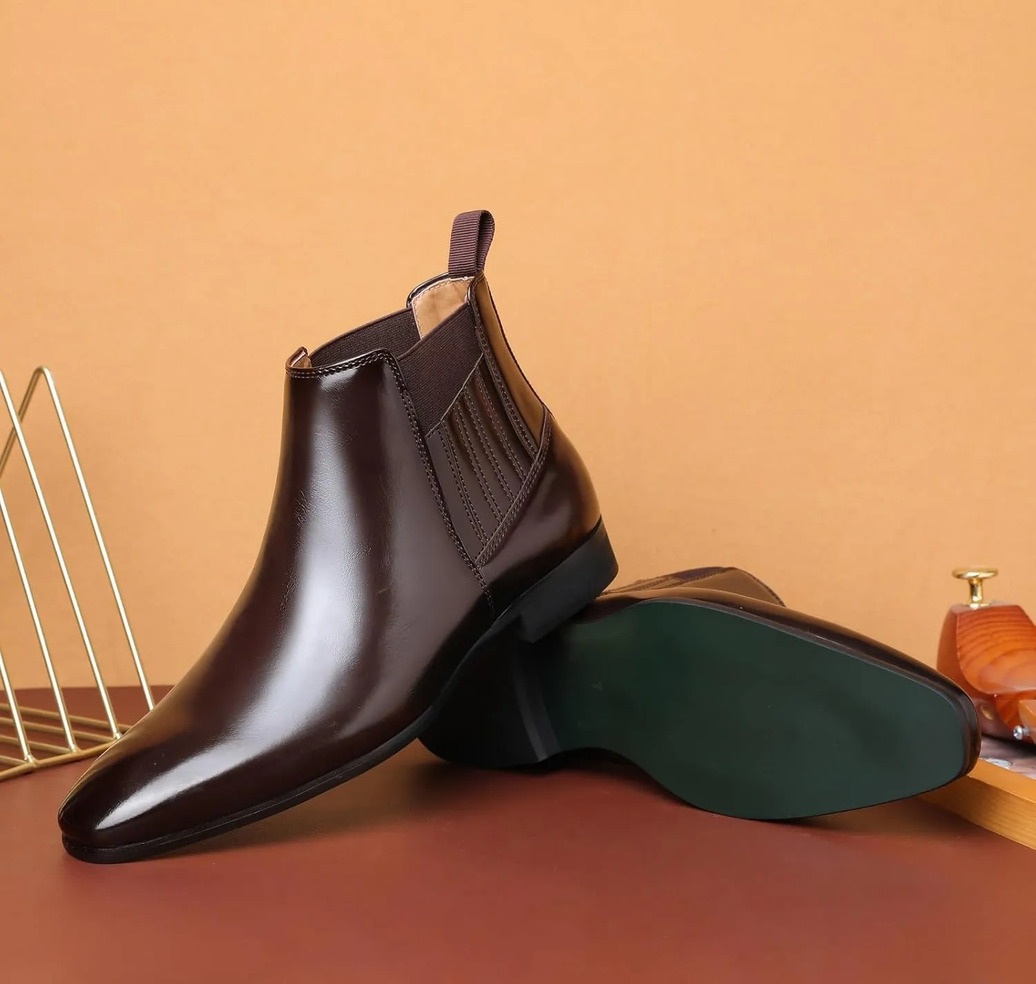Men's Chelsea Boots Leather Classic Elastic Slip On Chukka Ankle Boots for Men