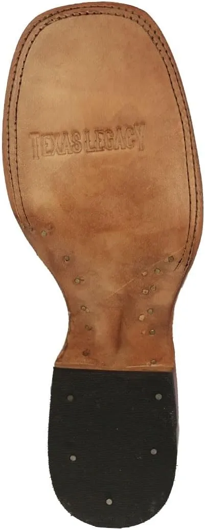 Mens Cognac Western Leather Cowboy Boot Crocodile Tail Print Square